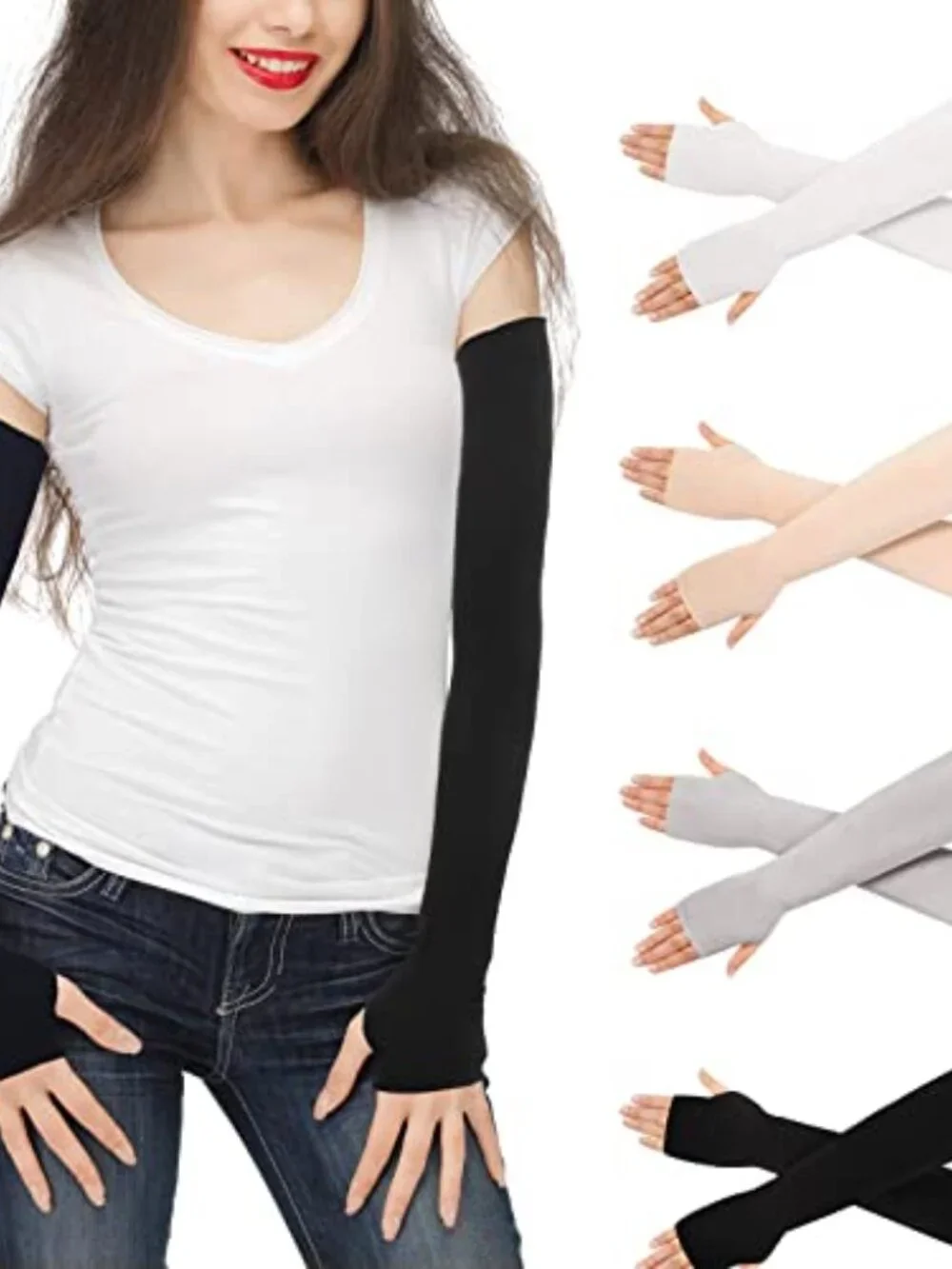 4 Pairs Fingerless UV Protection Arm Sleeves for Women Men